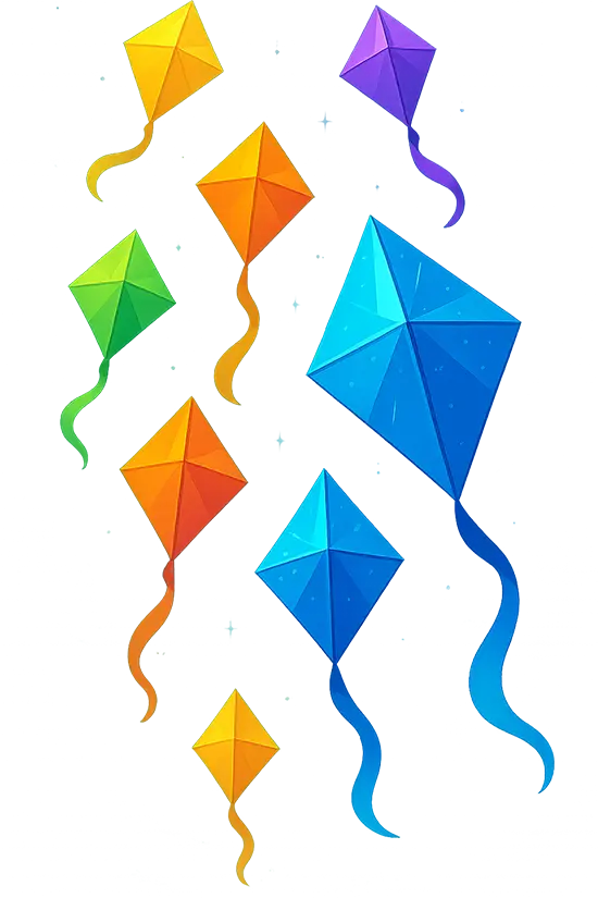 Colorful kites soaring through endless sky